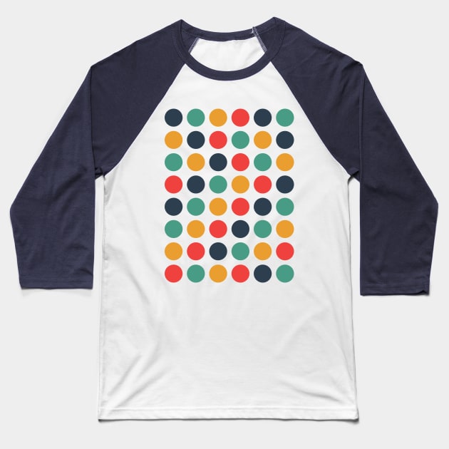 Spots and Dots in blue green red and yellow Baseball T-Shirt by lucybrownlane